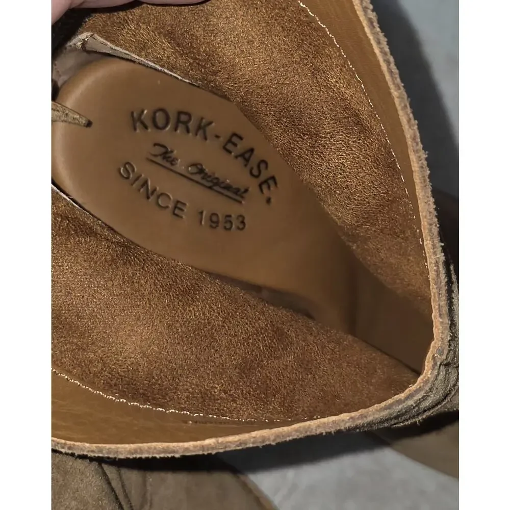 Kork-Ease Camber Suede Ankle Boots Brown Wood Stacked Heel Women's 6.5 M